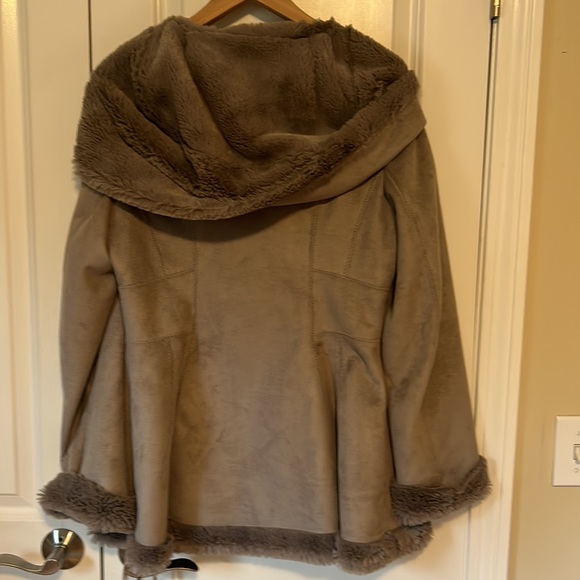 Jones New York hooded gray faux suede swing jacket coat M/L - Picture 4 of 4
